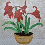 Hippeastrum Reginae Four Seasons series Winter painting with scarlet blooms